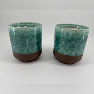 Pier 1 Stoneware Blue Green Ombre Coastal Ceramic Planter Jar 5” Tall, 4” Dia